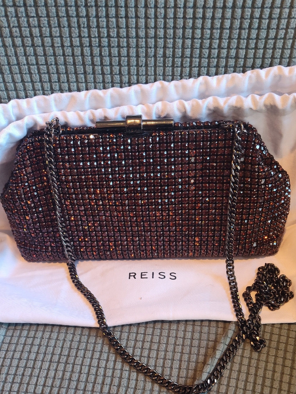 REISS Adaline Crystal Embellished Clutch Bag W/ Shoulder Strap